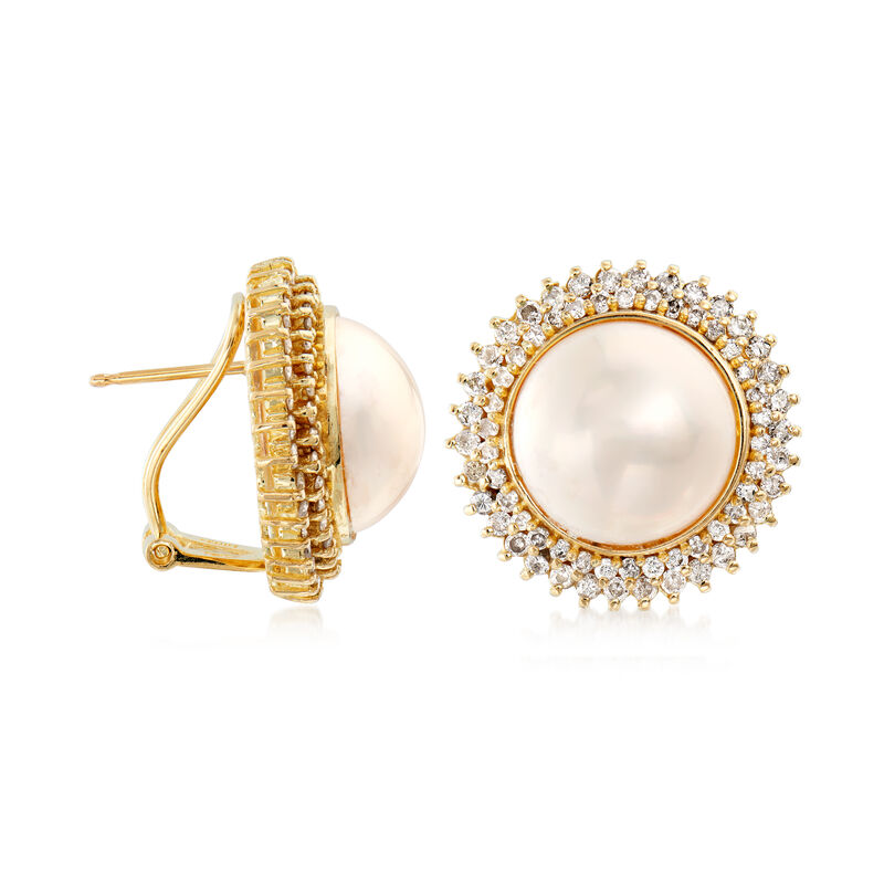 C. 1990 Vintage 12mm Mabe Pearl and 1.70 ct. t.w. Diamond Earrings in 14kt Yellow Gold image number 2