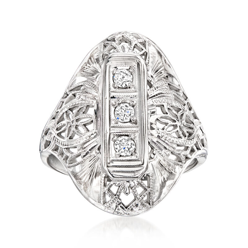 C. 1950 Vintage .13 ct. t.w. Diamond Filigree Ring in 18kt White Gold. Size 5 image number 0