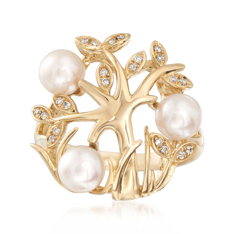 6-6.5mm Cultured Pearl Ring with Diamond Accents in 14kt Yellow Gold image number 0