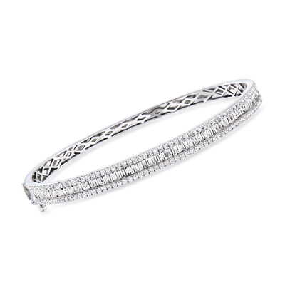 2.00 ct. t.w. Round and Baguette Lab-Grown Diamond Bangle Bracelet in Sterling Silver