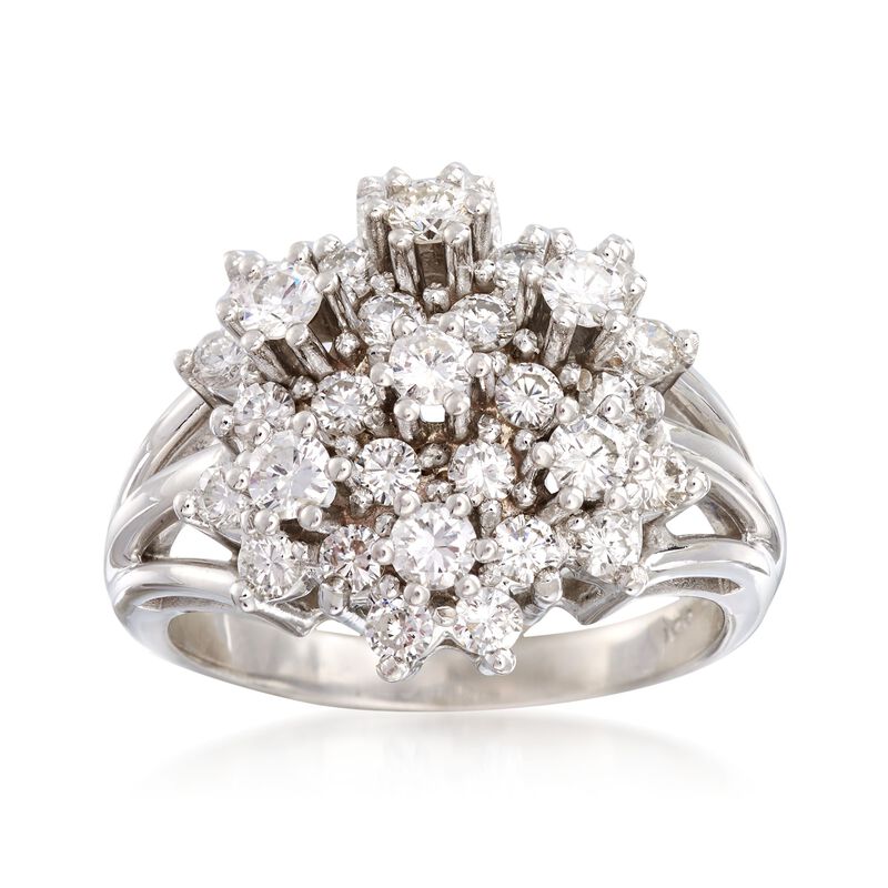 C. 1980 Vintage 2.00 ct. t.w. Diamond Cluster Ring in 14kt White Gold. Size 9.75 image number 0