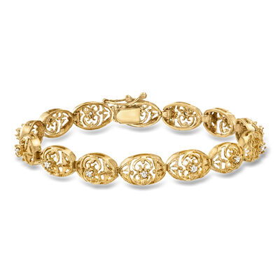 C. 1990 Vintage .65 ct. t.w. Diamond Openwork Link Bracelet in 14kt Yellow Gold