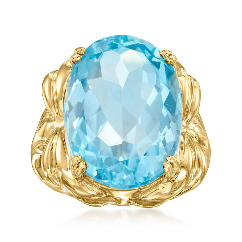 C. 1980 Vintage 16.00 Carat Swiss Blue Topaz Ring in 14kt Yellow Gold image number 0