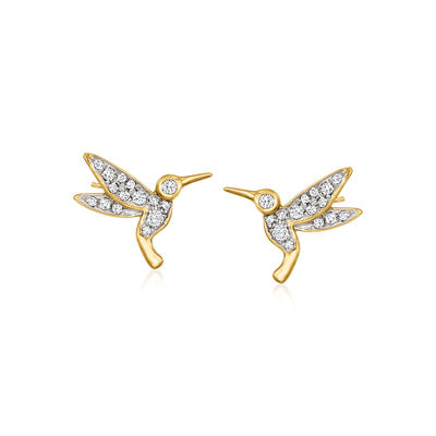 .30 ct. t.w. Diamond Hummingbird Stud Earrings in 18kt Gold Over Sterling