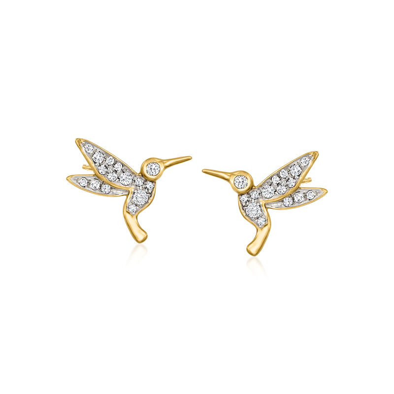 .30 ct. t.w. Diamond Hummingbird Stud Earrings in 18kt Gold Over Sterling image number 0
