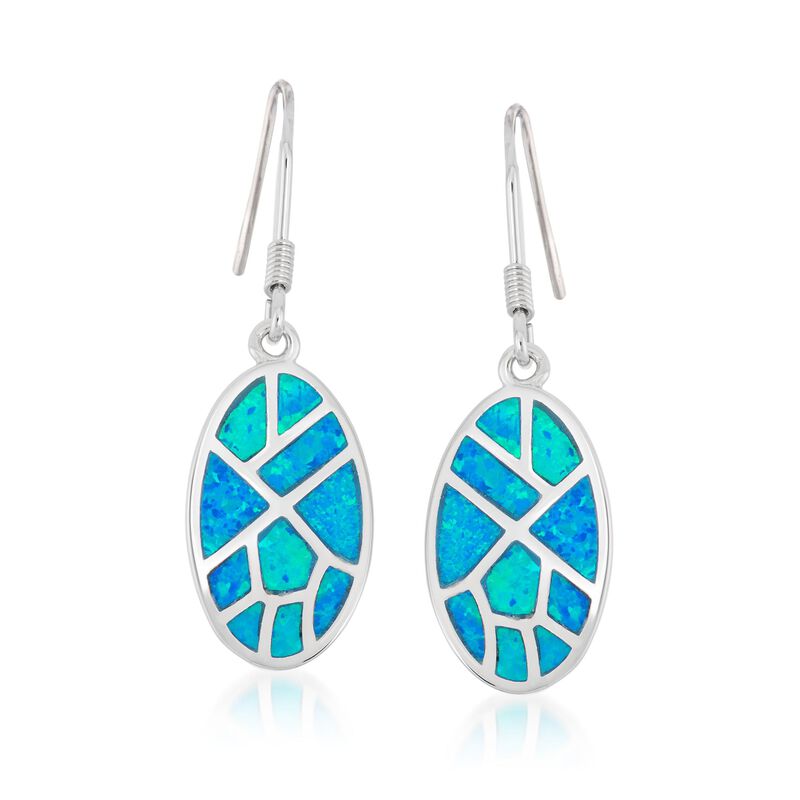 Blue Synthetic Opal Mosaic Drop Earrings in Sterling Silver image number 0