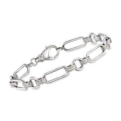 Sterling Silver Oval and Paper Clip Link Bracelet