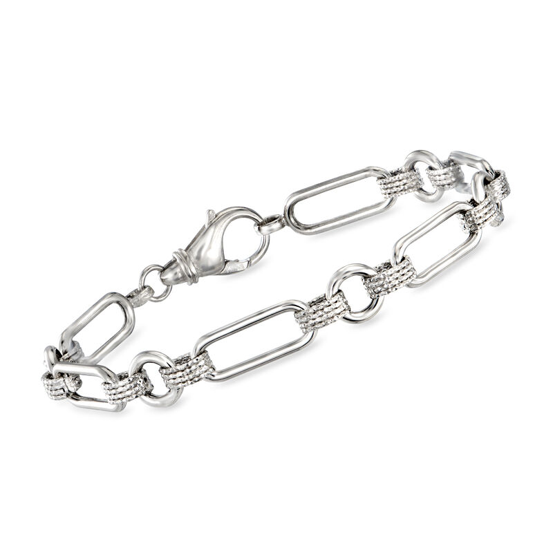 Sterling Silver Oval and Paper Clip Link Bracelet image number 0