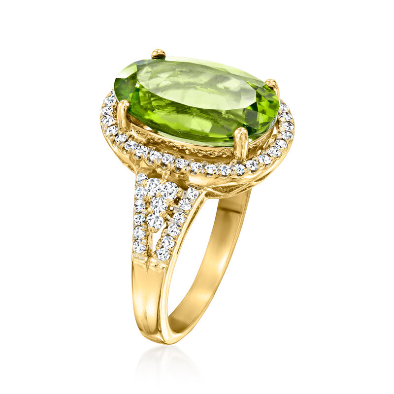 C. 2000 Vintage 5.75 Carat Peridot Ring with .60 ct. t.w. Diamonds in 14kt Yellow Gold. Size 7 image number 2