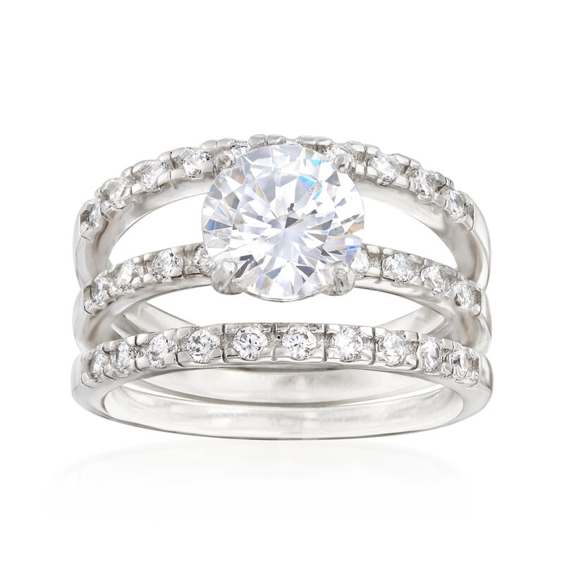 2.40 ct. t.w. CZ Bridal Set: Engagement and Two Wedding Rings in Sterling Silver image number 0