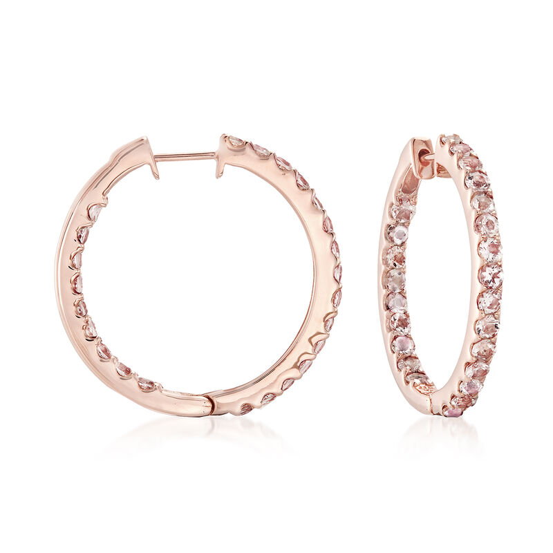 2.80 ct. t.w. Morganite Inside-Outside Hoop Earrings in 18kt Rose Gold Over Sterling. 1&quot; image number 0