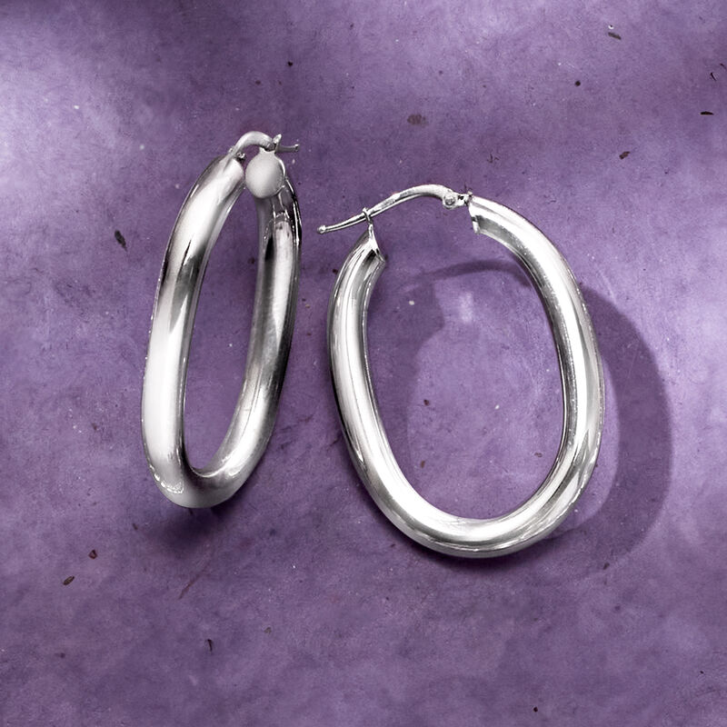 Italian 5mm Sterling Silver Oval Hoop Earrings. 1 5/8&quot; image number 2