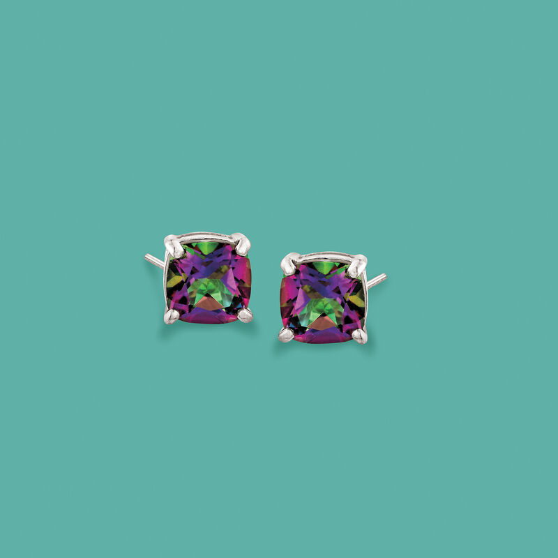 2.20 ct. t.w. Cushion-Cut Mystic Topaz Stud Earrings in Sterling Silver image number 2
