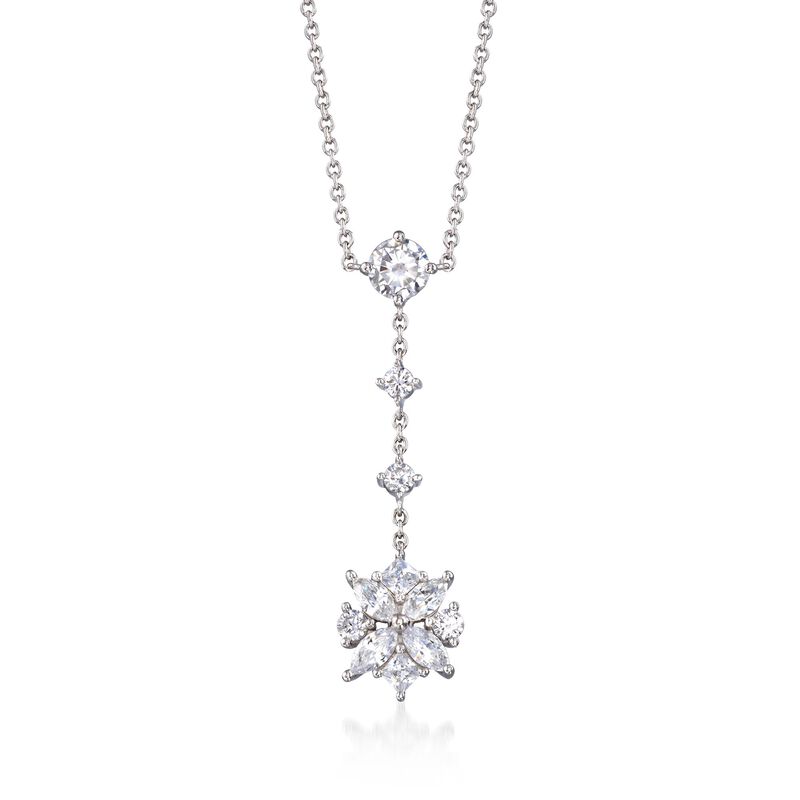 1.50 ct. t.w. Multi-Cut CZ Floral Drop Necklace in Sterling Silver. 16&quot; image number 1