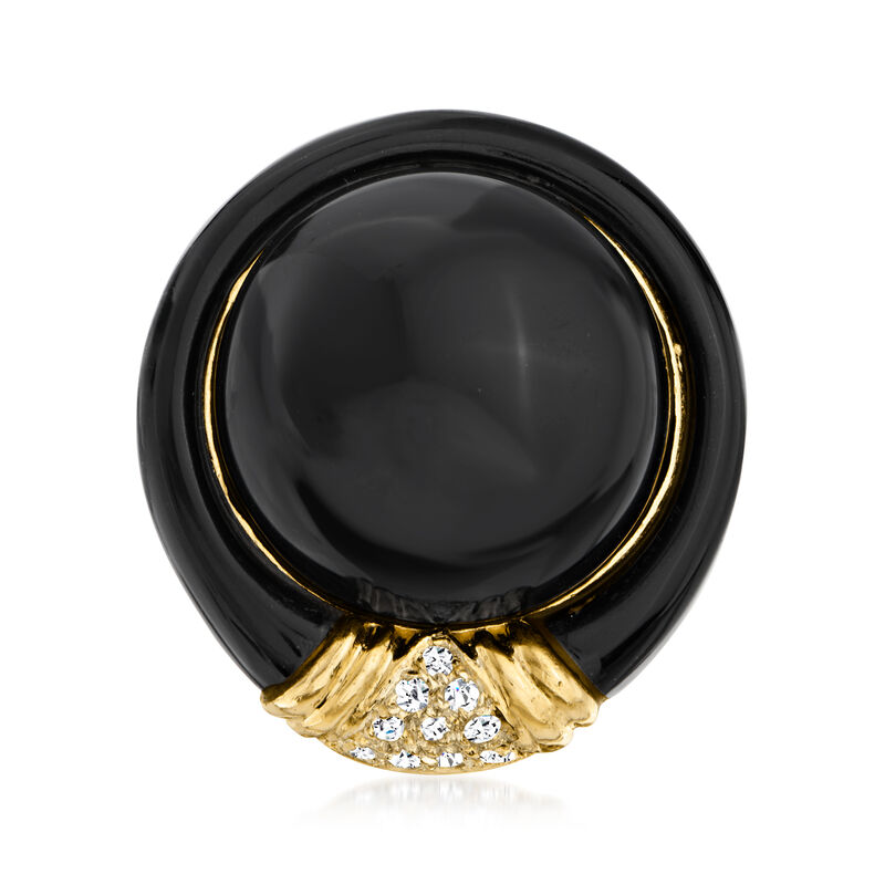C. 1970 Vintage Black Onyx Ring with Diamond Accents in 14kt Yellow Gold image number 0