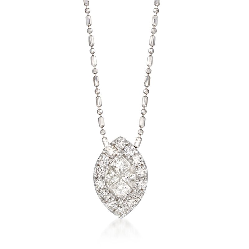 .89 ct. t.w. Diamond Marquise-Shaped Necklace in 14kt White Gold. 18&quot; image number 1
