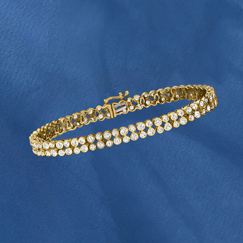 3.00 ct. t.w. Bezel-Set Diamond Two-Row Tennis Bracelet in 14kt Yellow Gold image number 3