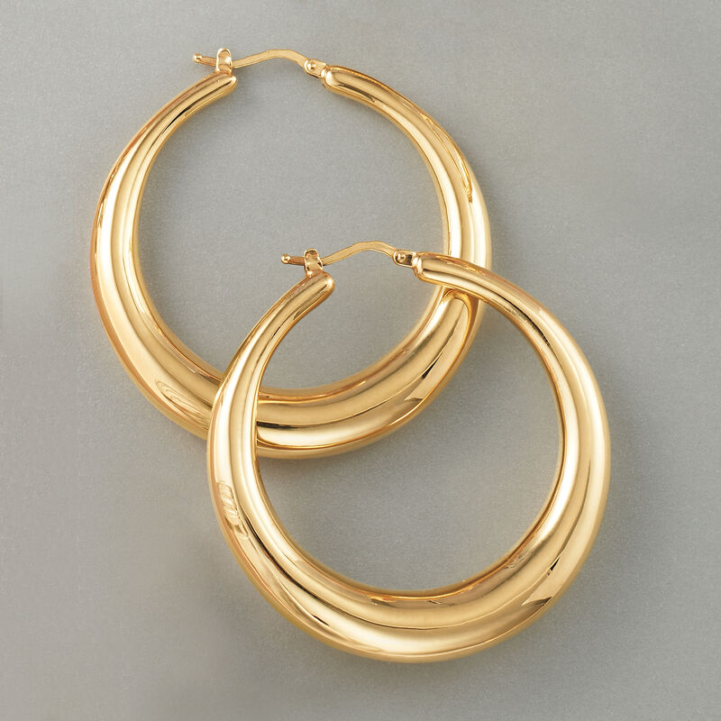 Italian 18kt Yellow Gold Large Graduated Hoop Earrings. 2&quot; image number 2