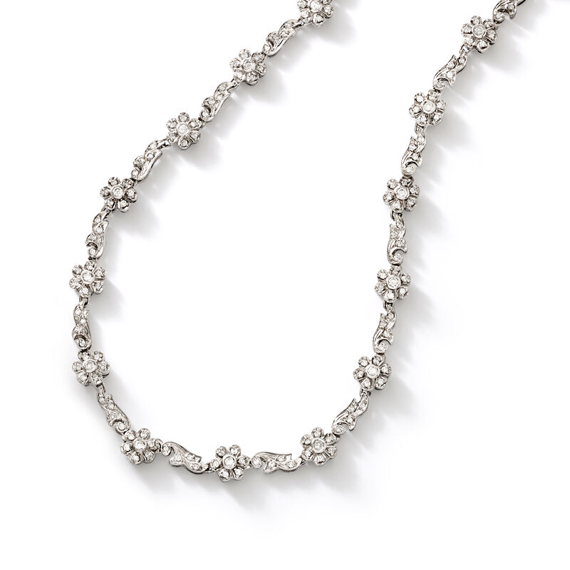 C. 1990 Vintage 3.53 ct. t.w. Diamond Flower Necklace in 14kt White Gold. 16.5" image number 2