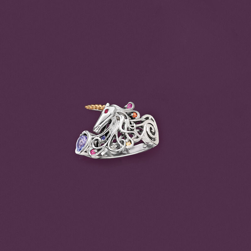 .50 ct. t.w. Multi-Gem Unicorn Ring in Sterling Silver and 14kt Yellow Gold. Size 8 image number 4
