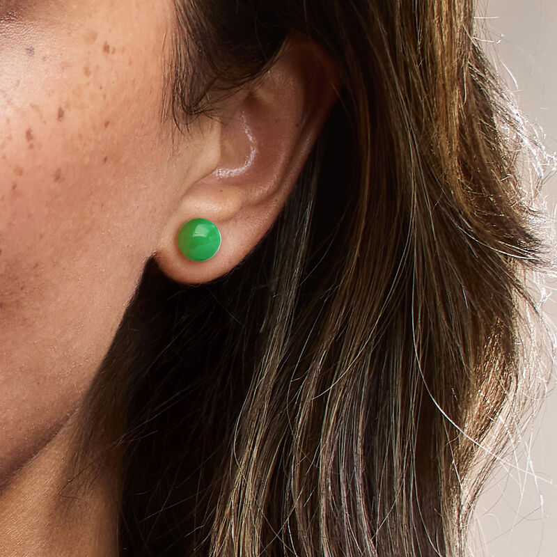 10mm Jade Bead Stud Earrings in 14kt Yellow Gold image number 1