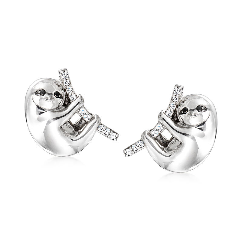 .12 ct. t.w. Black and White Diamond Sloth Earrings in Sterling Silver image number 0