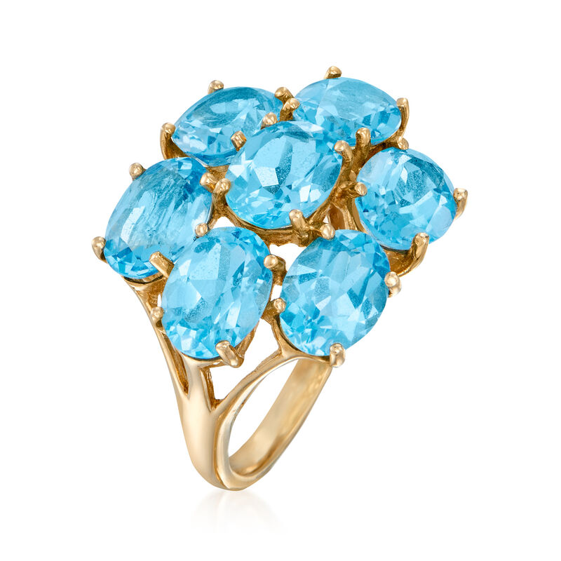 C. 1980 Vintage 10.15 ct. t.w. Blue Topaz Cluster Ring in 14kt Yellow Gold. Size 6 image number 2