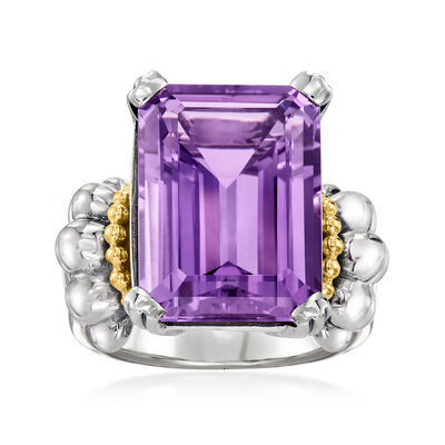 C. 2000 Vintage Lagos 14.25 Carat Amethyst Ring in Sterling Silver with 18kt Yellow Gold