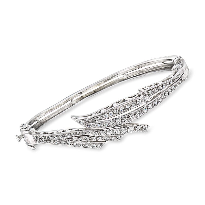 C. 1970 Vintage 1.80 ct. t.w. Diamond Bypass Bangle Bracelet in 14kt White Gold. 7" image number 0