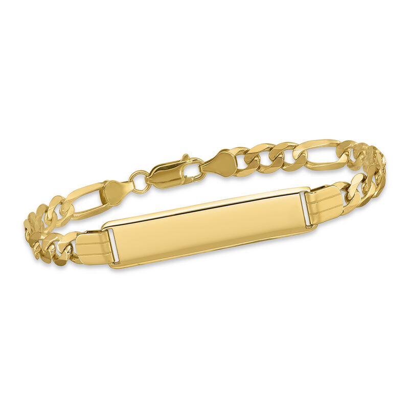 Men's 14kt Yellow Gold Three-Initial Flat Figaro-Link ID Bracelet. 8&quot; image number 0