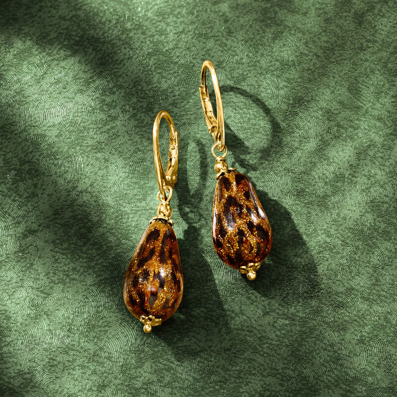 Italian Leopard-Print Murano Glass Drop Earrings in 18kt Gold Over Sterling image number 4