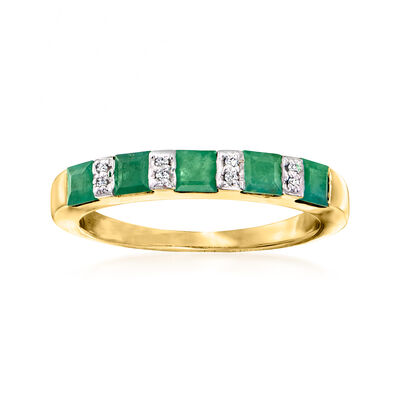 .70 ct. t.w. Emerald Ring with Diamonds in 18kt Gold Over Sterling