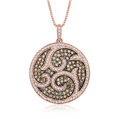 1.50 ct. t.w. Brown and White Diamond Medallion Pendant Necklace in 18kt Rose Gold Over Sterling