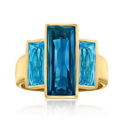 8.60 ct. t.w. London and Swiss Blue Topaz Ring in 14kt Yellow Gold