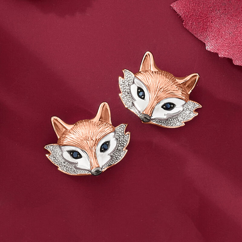 .10 ct. t.w. Sapphire and .10 ct. t.w. Diamond Fox Earrings in Sterling Silver and 18kt Rose Gold Over Sterling  image number 3