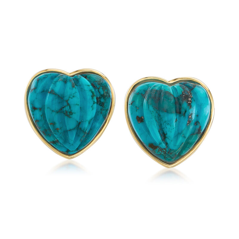 Turquoise Heart-Shaped Earrings in 14kt Yellow Gold image number 0