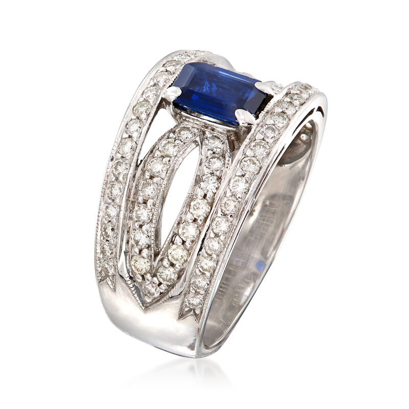 C. 1980 Vintage .85 Carat Sapphire and 1.10 ct. t.w. Diamond Ring in 14kt White Gold. Size 8.5 image number 1