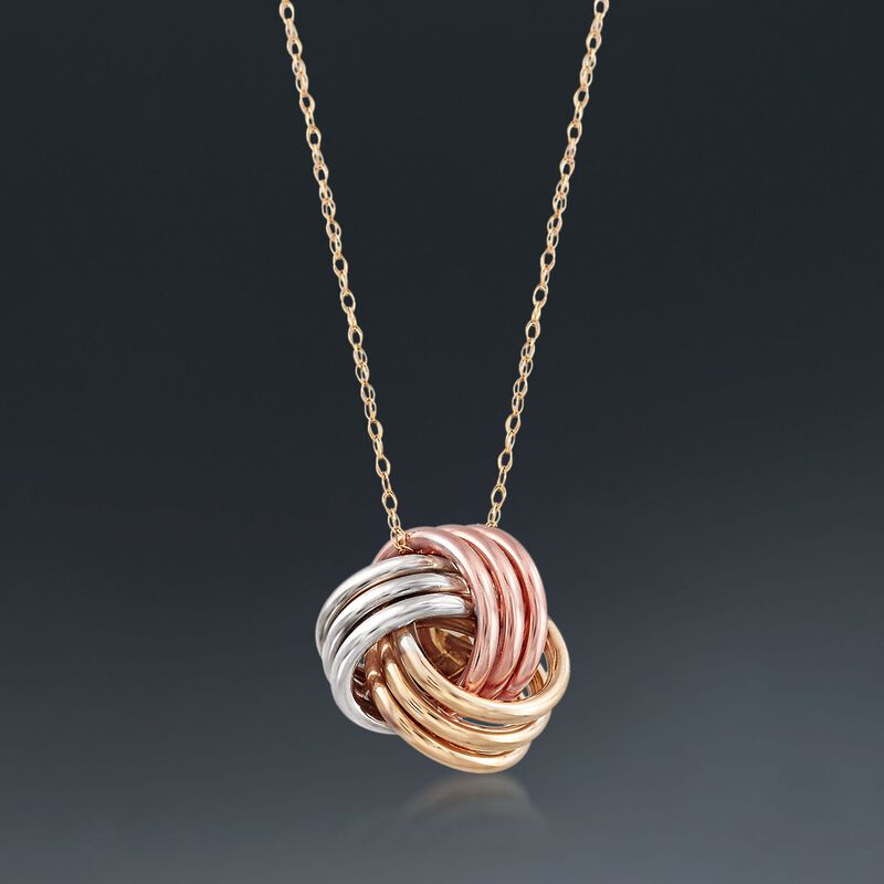 14kt Tri-Colored Gold Love Knot Pendant Necklace image number 2