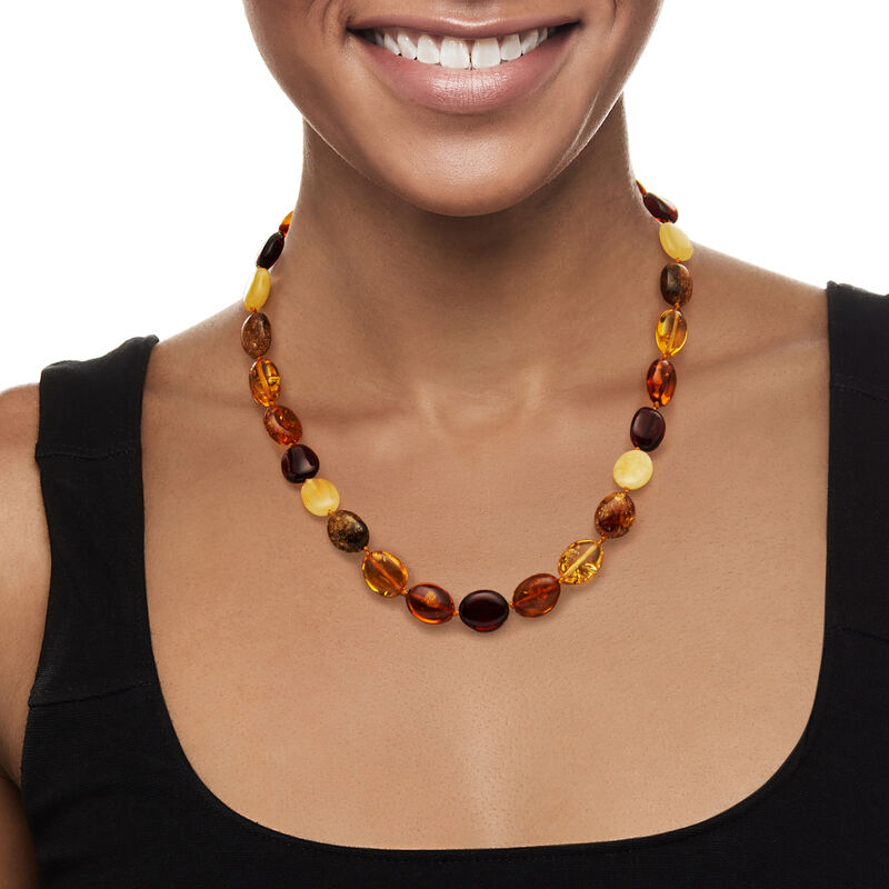 11-13mm Multicolored Amber Bead Necklace with Sterling Silver image number 1
