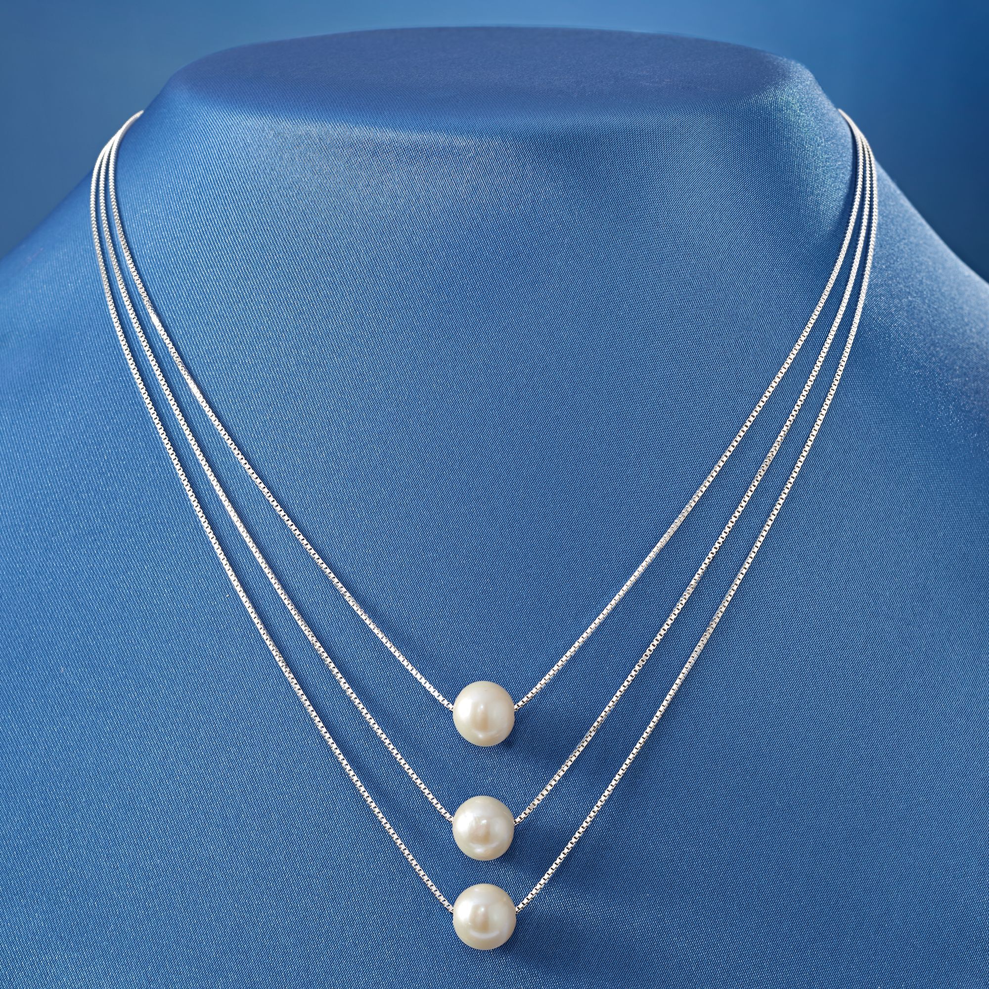 9-9.5mm Cultured Pearl Three-Strand Layered Necklace in