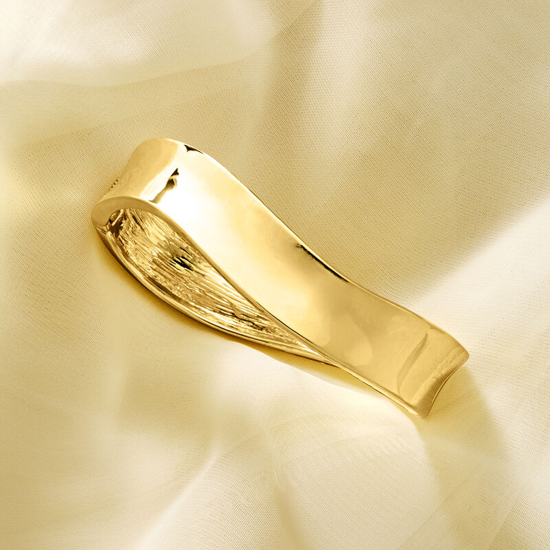 14kt Yellow Gold-Plated Wavy Bangle Bracelet. 7.5" image number 3
