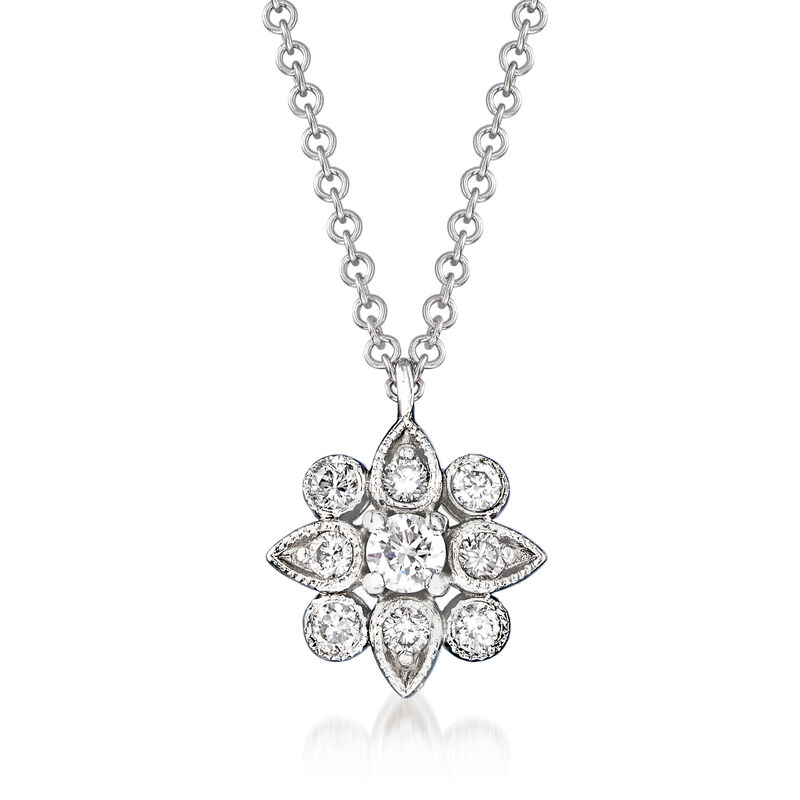 Gabriel Designs .22 ct. t.w. Diamond Flower Pendant Necklace in 14kt White Gold image number 0