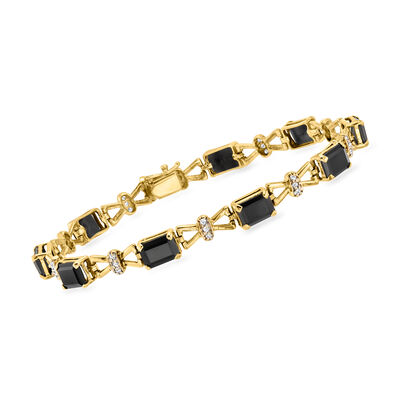C. 1990 Vintage Onyx and .25 ct. t.w. Diamond Bracelet in 14kt Yellow Gold
