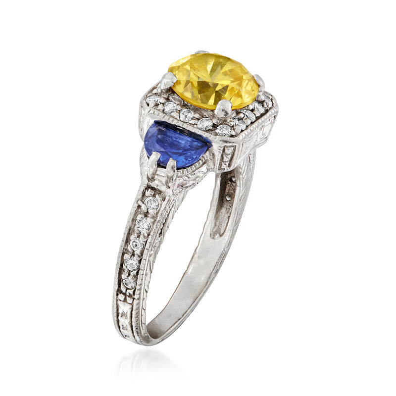 C. 1990 Vintage 2.20 Carat Yellow CZ, .70 ct. t.w. Tanzanite and .40 ct. t.w. Diamond Ring in Platinum. Size 6.75 image number 2