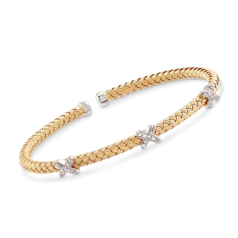 Charles Garnier &quot;Bassano&quot; .25 ct. t.w. CZ X Station Cuff Bracelet in Two-Tone Sterling Silver. 7&quot; image number 0