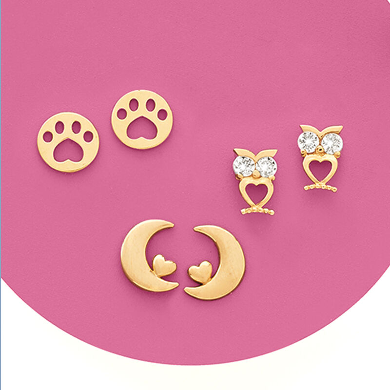 Child's .12 ct. t.w. Owl Stud Earrings in 14kt Yellow Gold image number 1