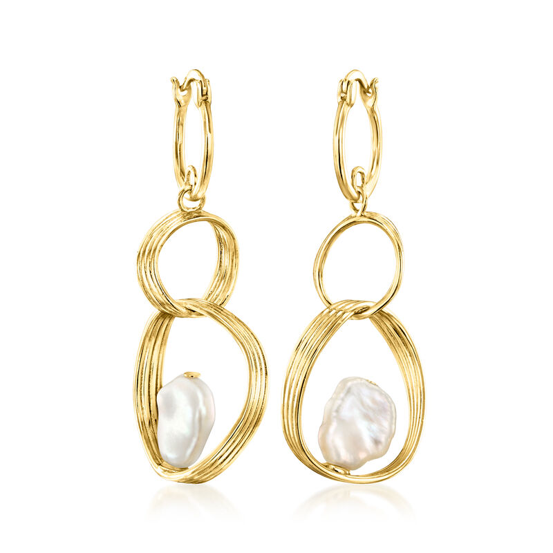 5-9mm Cultured Pearl Multi-Hoop Drop Earrings in 18kt Gold Over Sterling  image number 2