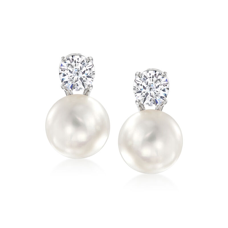 Italian 10.5-11mm Cultured Pearl and 1.50 ct. t.w. CZ Drop Earrings in Sterling Silver image number 0