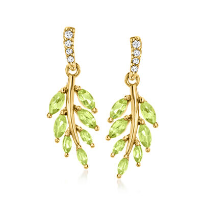.80 ct. t.w. Peridot Leaf Drop Earrings with Diamonds in 18kt Gold Over Sterling