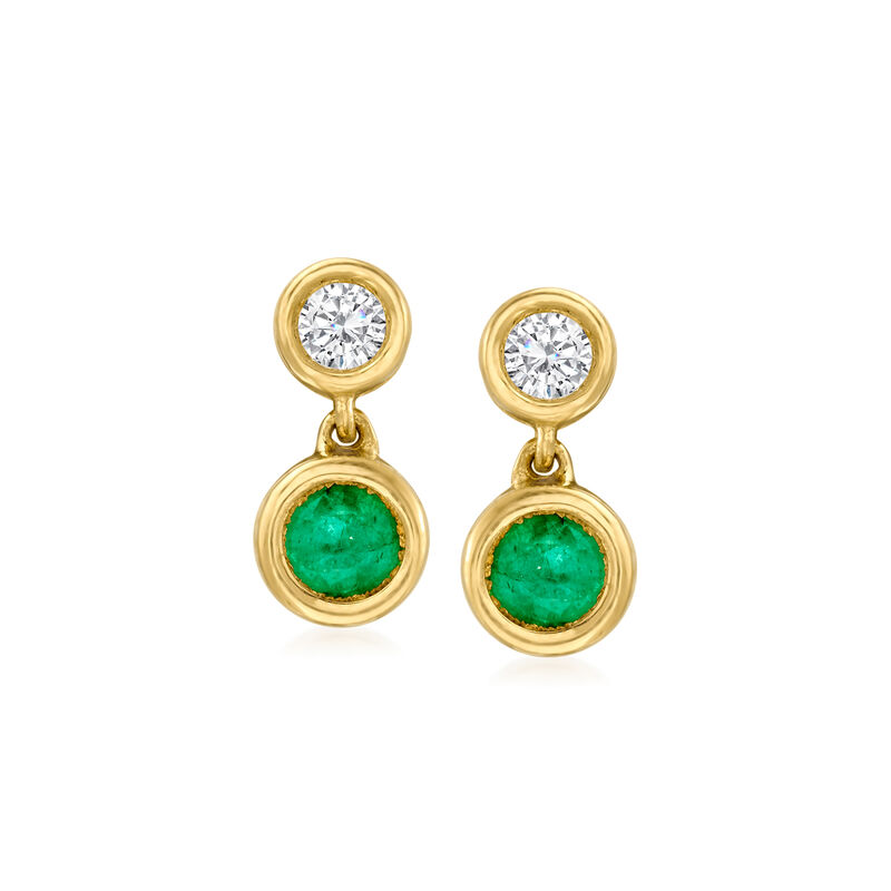 .50 ct. t.w. Emerald and .25 ct. t.w. Diamond Drop Earrings in 14kt Yellow Gold image number 0